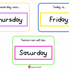 Grade R Flashcards: Days of the week (Age: 3-6 years)